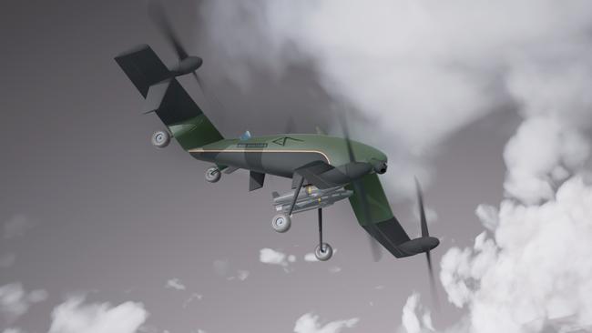 The reusable ‘Strix’ drone, named after a type of owl, can carry multiple guided missiles, and costs under $10m each - making it relatively expendable if lost in combat. Picture: Supplied