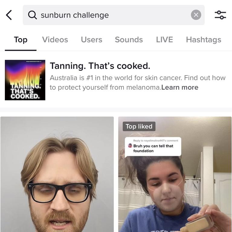 TikTok has rolled out its 'Tanning: It's Cooked" campaign across the platform. Picture: Supplied