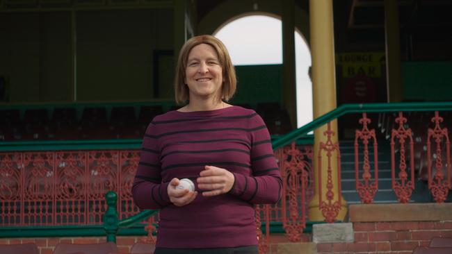 Googly: Transgender cricketer Erica James off the long run at the SCG. Picture: Cricket Australia