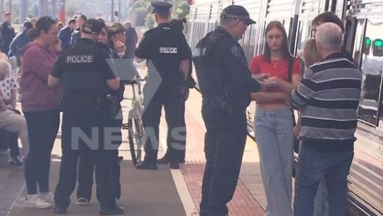 The chaos hit a citybound train in Elizabeth in Adelaide's north. Picture: 7News