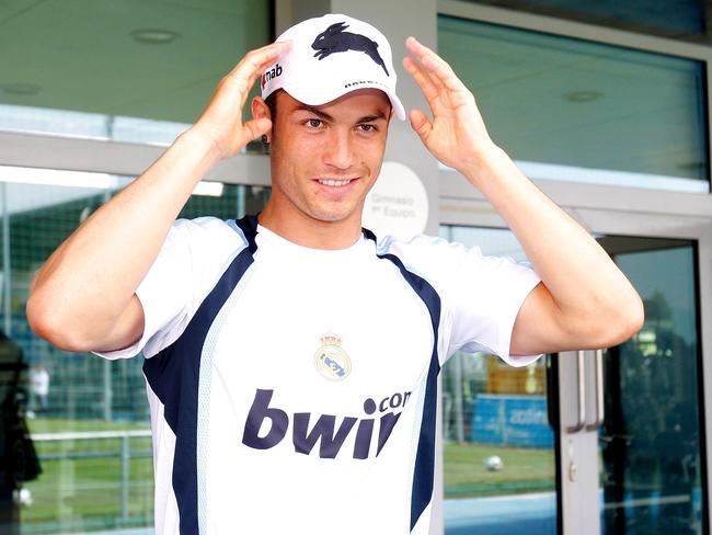 Football superstar Cristiano Ronaldo in a Bunnies hat. Picture: Elisa Estrada/Real Madrid via Getty