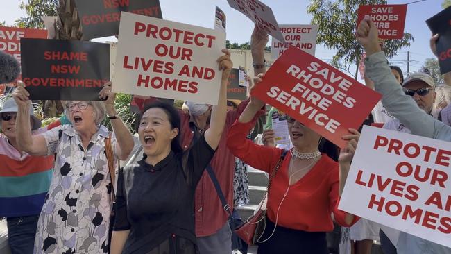 Local residents at the protest to save Rhodes Fire Station. Picture: Odessa Blain.