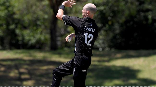 Camberwell Magpies skipper Andrew Fekete sends one down for his side this season. Picture: Andy Brownbill