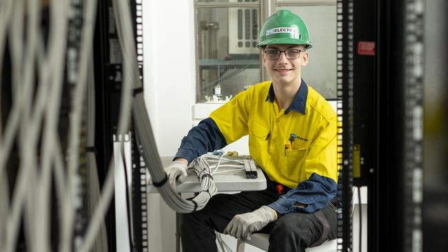 ***EMBARGOED for Careers ***Electrical apprentice Noah Carpenter doing some electrical work.Picture: Darren Leigh Roberts