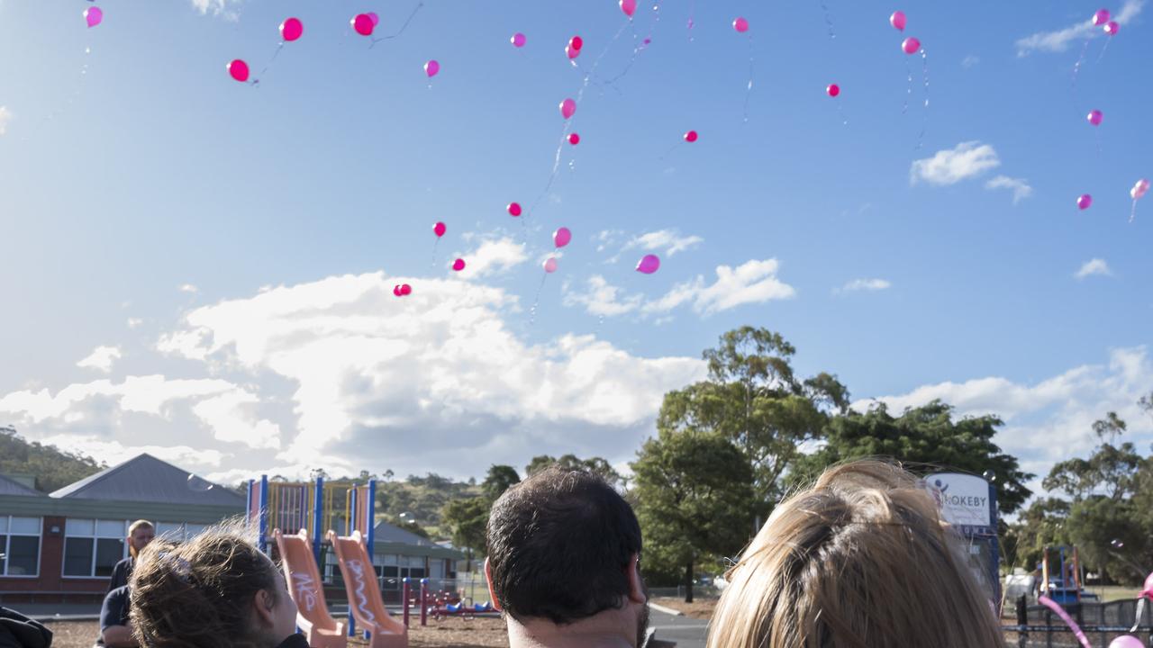 Memorial balloon tribute. Picture: Caroline Tan