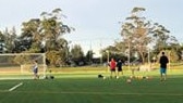 A group of men doing soccer drills at Lionel Watts Reserve, Frenchs Forest, last week. Picture: Facebook