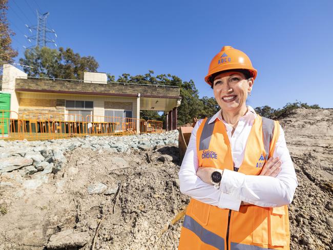 Queensland Housing Minister Leeanne Enoch in front of the construction of Kaggarabah, formerly known as Joyce Wilding Hostel. Picture: Matthew Poon