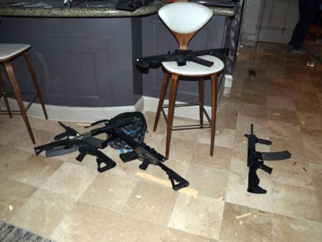 Rifles were found strewn throughout the suite. Picture: Las Vegas Metropolitan Police Department via AP