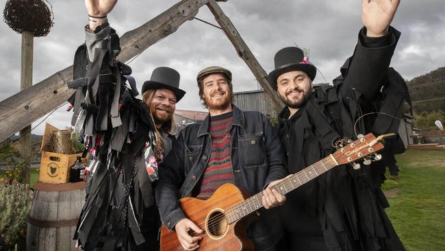 Willie Smith's marketing manager Adam Bayliss, musician Zac Herderson and Willie Smith's marketing co- ordinator Joseph Howlett at the launch of the Mid- Winter Festival at Grove. Picture: Chris Kidd