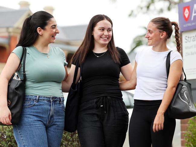 WEEKEND TELEGRAPHS SPECIAL. FEBRUARY 21, 2024. PLEASE CONTACT WEEKEND PIC DESK BEFORE PUBLISHING.Pictured outside Australian Catholic University in Strathfield today are Students (L-R) Noelle Nicolas, Chloe Leaupepe and Raphaela Stojoski. Picture: Tim Hunter.