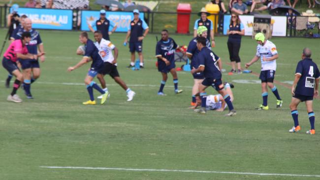 Some of the talented disabled players showing their form in one the NRL pre-games at Oakes Oval, Lismore ahead of the trial game between the Gold Coast Titans and New Zealand Warriors on February 27, 2021. Photo: Alison Paterson