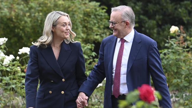 CANBERRA, AUSTRALIA, NewsWire Photos. FEBRUARY 15, 2024: Prime Minister Anthony Albanese an fiancÃÂ© Jodie Haydon at the lodge in Canberra. Picture: NCA NewsWire / Martin Ollman