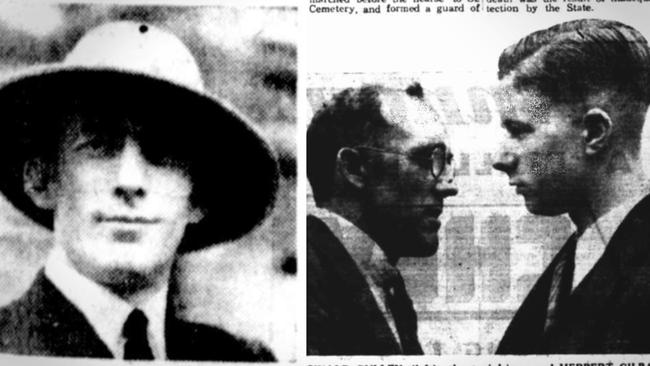 Mr F Denten, who pursued the bandits after the shooting, Reginald Pullen the taxi driver and Herbert Gillbank, the young clerk from whom the money was stolen. Pictures: Trove