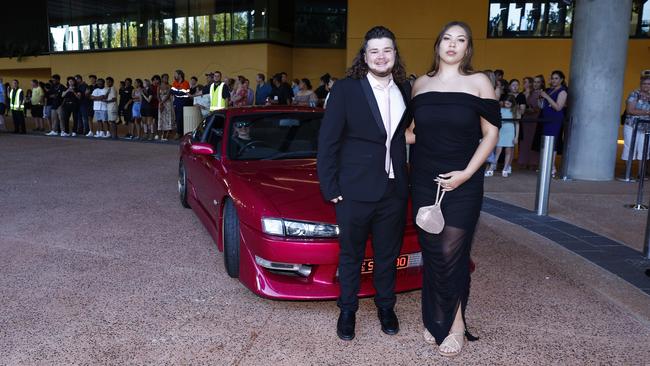 Lachlan Maggs and Stefani Sauney arrive at the Trinity Bay High School formal evening, held at the Cairns Convention Centre. Picture: Brendan Radke