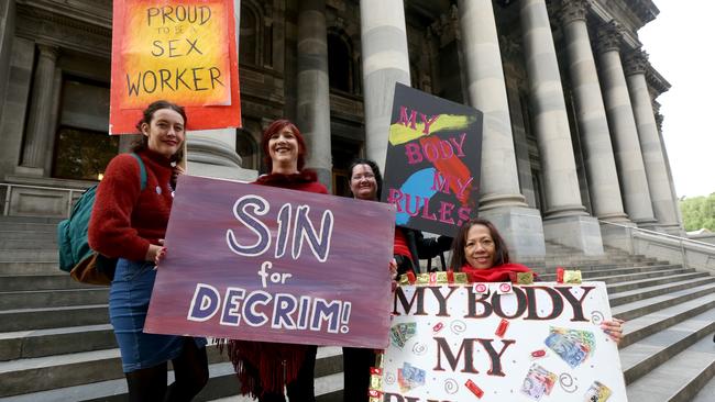 Members of the Sex Industry Network protest outside the South Australian parliament in 2019. Picture: Kelly Barnes