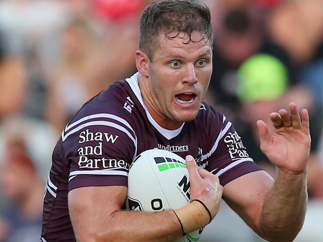 GOSFORD, AUSTRALIA - MARCH 02: Corey Waddell of the Manly Sea Eagles in action during the NRL Trial match between the Manly Sea Eagles and the Sydney Roosters at Central Coast Stadium on March 02, 2019 in Gosford, Australia. (Photo by Ashley Feder/Getty Images)