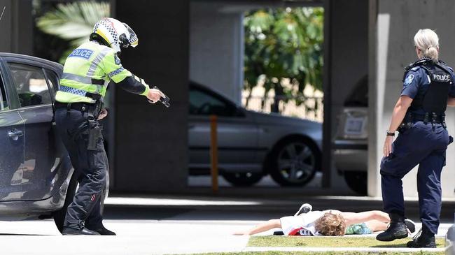 Police arrest a man after a large search in Caloundra. Picture: Patrick Woods