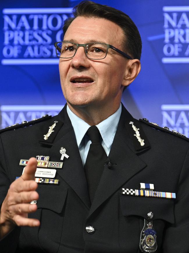 AFP Commissioner Reece Kershaw will next week travel to London, Paris and Glasgow for high-level meetings discussing AUKUS, election integrity, radicalisation and child exploitation. Picture: NewsWire/Martin Ollman