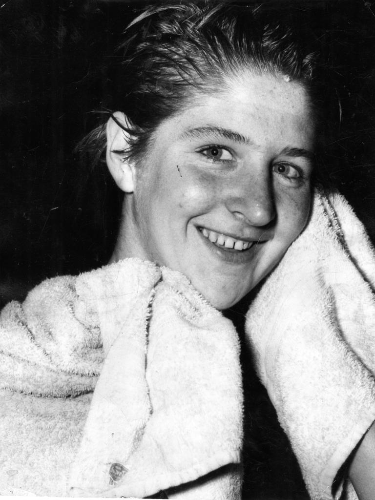 Dawn Fraser after she had broken the Australian women’s 220 yards freestyle record at the Olympic Pool, Adelaide in 1956.