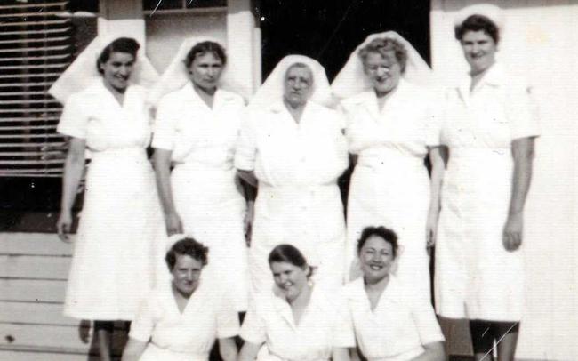 THE TEAM: Mundubbera Hospital, ca. 1950s. Back: Sr Paschke, Sr Curtis, Matron Crudgington, Sr Larkin, Nurse Kusay. Front: Nurse Geck, Nurse Tough, Nurse Campbell. Picture: Facebook