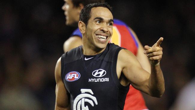 Eddie Betts enjoys a goal against Brisbane Lions during his previous stint at the Blues.