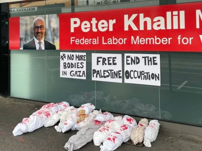 Fake bodies outside Labor MP Peter Khalil’s electorate office in Coburg. Picture: Twitter