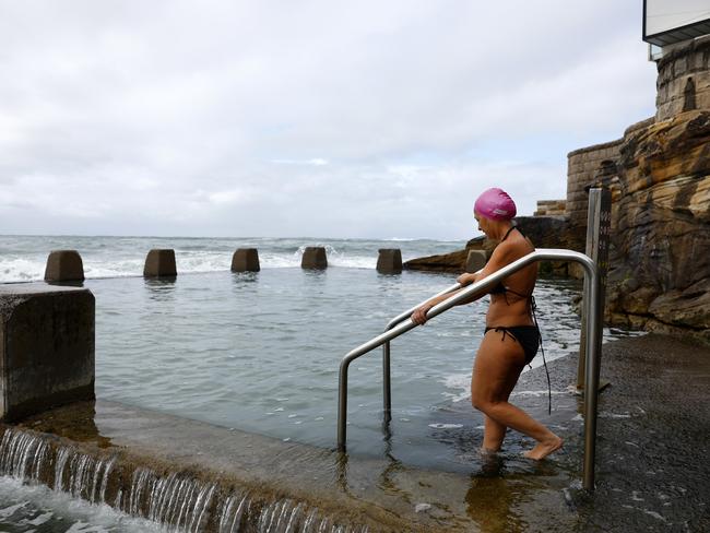 Long-time ocean swimmer Sophie Cap from Coogee opts for an ocean pool instead, as authorities debate the use and timing of shark nets. Picture: Jonathan Ng