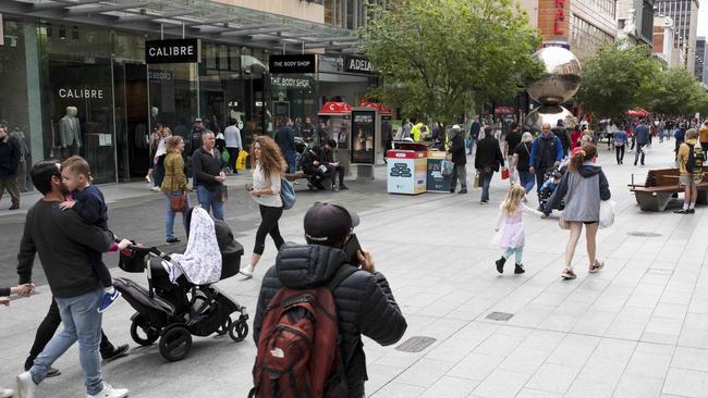 Shopping in the CBD and Rundle Mall is returning to normal levels. Picture: Emma Brasier