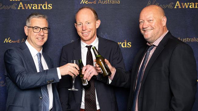 John Stensholt, business journalism winner Perry Williams and Nick Evans. Picture: Christian Gilles