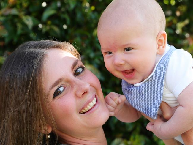 29 year old Louise Griffiths at home with her 4 month old son Liam. Photo Lachie Millard