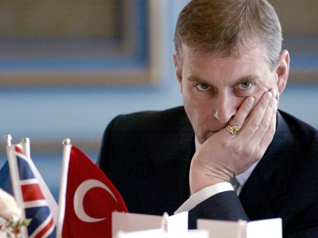 Prince Andrew before a speech during his meeting with Turkish Businessmen at Ciragan Palace in Istanbul in May 2004. Picture: AFP