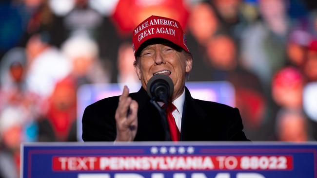 Donald Trump campaigns in Schnecksville, Pennsylvania, on Saturday. Picture: AFP