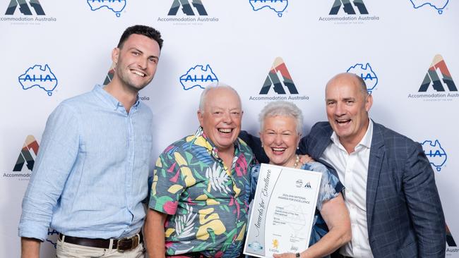 Jordarn Karpowicz, Peter Hurley, Jenny Hurley and Jack Jericho from the Arkaba Hotel celebrate their win at the Australian Hotel Association awards in Brisbane. Picture: Supplied.