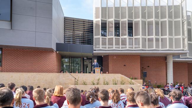 Premier Peter Malinauskas addressed the crowd of students at the St John's Grammar new build opening. Picture: Supplied.