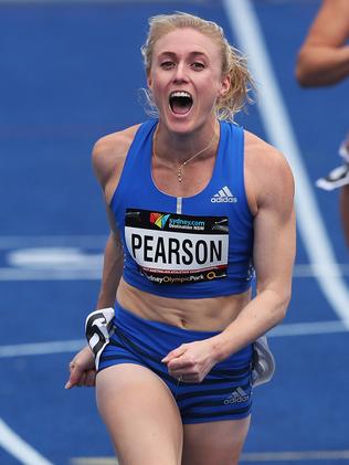 An elated Sally Pearson earlier in the day.