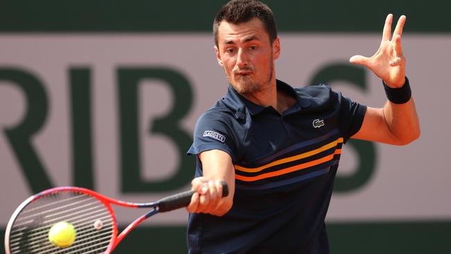 Bernard Tomic in action at the French Open.