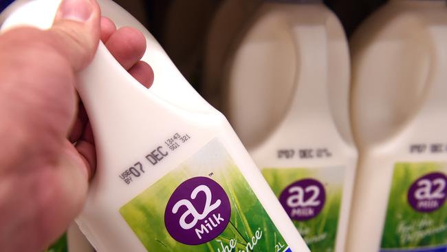 Bottles of a2 milk.