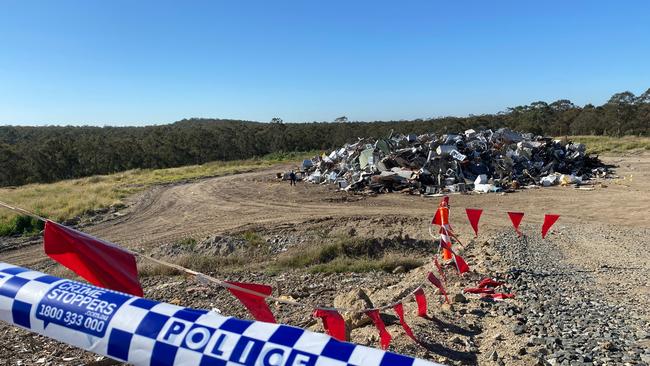 Police established a crime scene at a Cessnock tip after a man was found with injuries and later died. Picture: Amy Ziniak