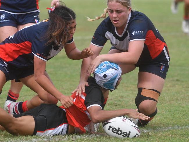 Kirwan State High School hosts St Patrick's College, Mackay, in round 1 of the 2025 Aaron Payne Cup. Senior Girls. Picture: Evan Morgan