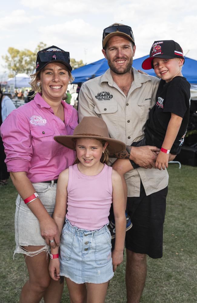 Taleesha and Jacob Elliott with their kids Iddah-Leigh and Brayson at Lights on the Hill Trucking Memorial at Gatton Showgrounds, Saturday, October 5, 2024. Picture: Kevin Farmer