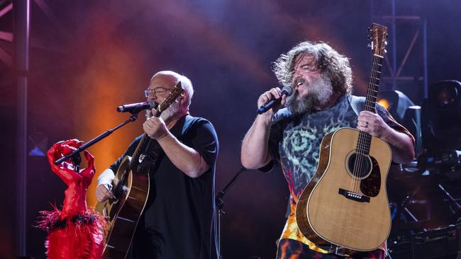 Kyle Gass and Jack Black are touring with their band Tenacious D. Their Newcastle gig has been postponed. Picture: Scott Legato/Getty Images