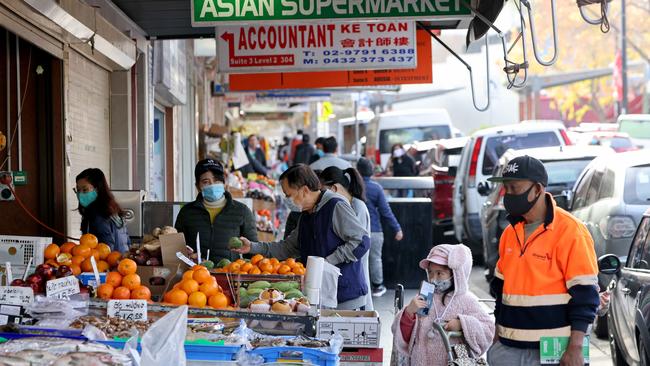 People shop for food in Bankstown on Thursday. . Picture: NCA NewsWire / Damian Shaw