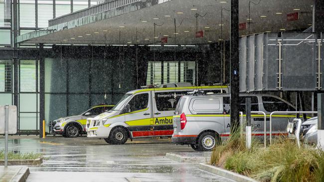 Ambulances parked at the Gold Coast University Hospital. Picture: Jerad Williams