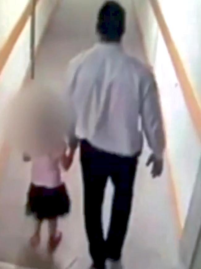 CCTV at DFO Homebush captured Al Bayati taking the three-year-old girl into a fire escape stairwell. Picture: Ten News