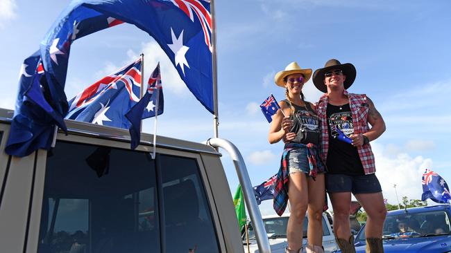 Shelley Rigby and Fraser Pettigrew at Hidden Valley for the annual Variety NT Australia Day Ute run. Picture: Che Chorley