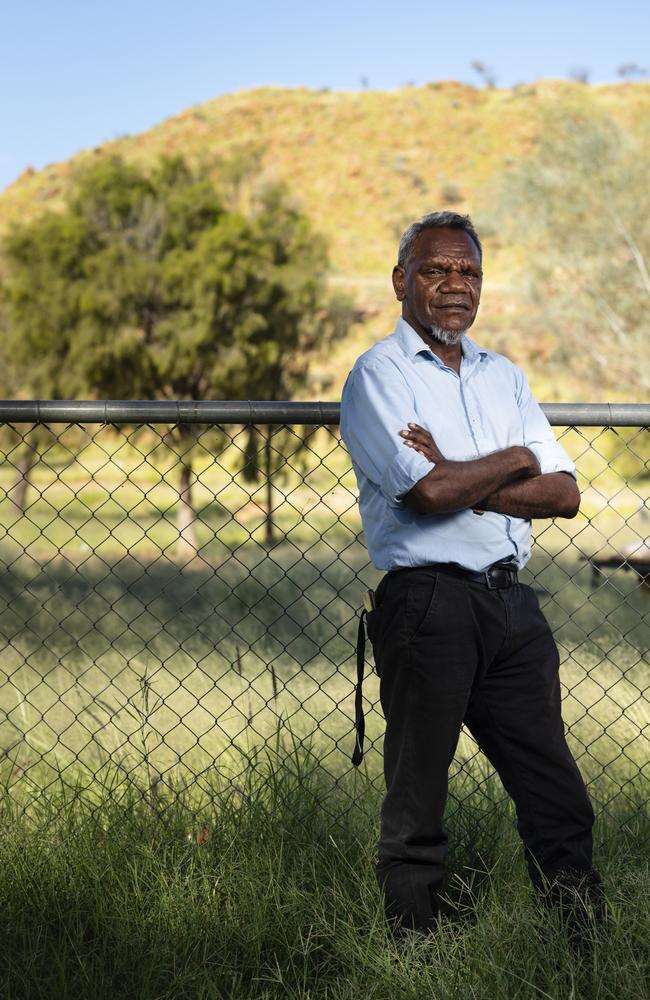 Alice Springs Traditional Owner, senior Arrernte Elder and Hidden Valley town camp president Benedict Stevens worries for his grandkids with the troubles facing the community. Picture: Kevin Farmer