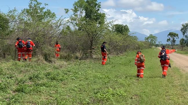 Queensland Police Service and Queensland State Emergency Service (SES) scour bushland in Woodstock, Townsville, in the search for a potential weapon allegedly used in the sudden death of a 21-year-old Vincent man Jordan Hay. Picture: Supplied