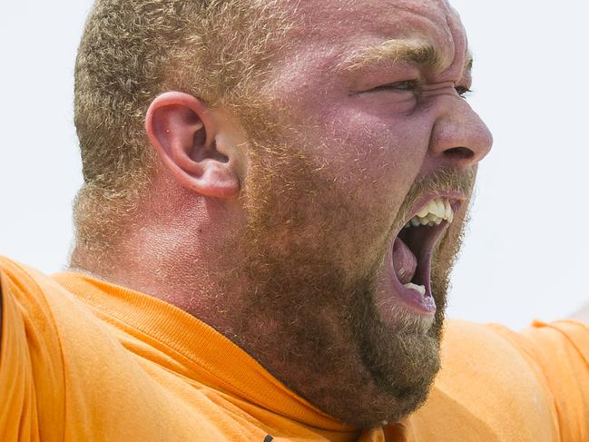 HAINAN ISLAND, CHINA - AUGUST 23: Hafthor Bjornsson of Iceland competes at the Truck Pull event during the World's Strongest Man competition at Serenity Marina on August 23, 2013 in Hainan Island, China. (Photo by Victor Fraile/Getty Images)