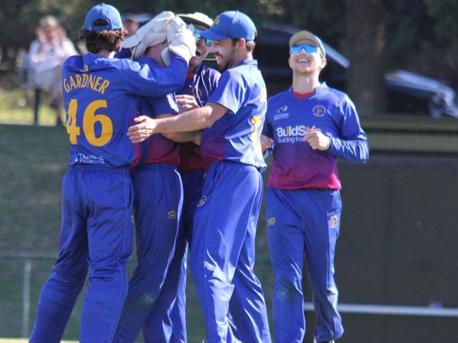 Frankston Peninsula players celebrate. Picture: Glenn Davey