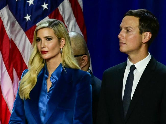 Ivanka Trump and her husband Jared Kushner listen to Former US President and Republican presidential candidate Donald Trump speak on election night. Picture: AFP.